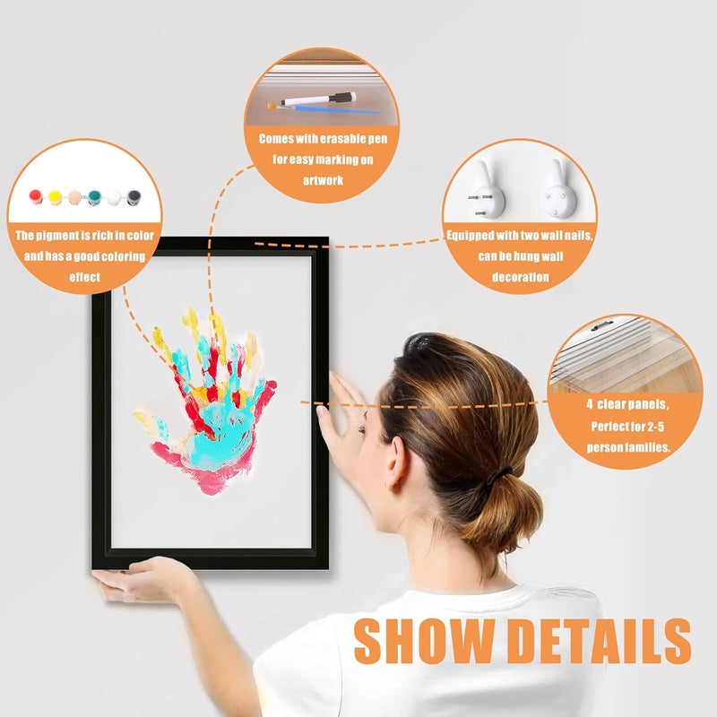 XQC Family Handprint Kit - DIY Craft Keepsake Frame with Clear Boards, Unique Gift for New Families & Pets (Black) - Image 3